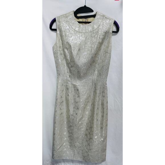 Vintage Silver Metallic starburst embossed back zip dress Monroe inspired - Picture 4 of 16